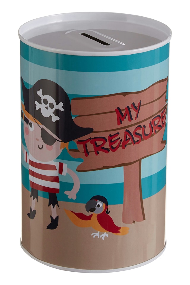 image 1 of Interiors by Premier Pirate Round Money Tin, Sturdy and Secure Tin Money Box, Sealed Money Tin for Kids, Money Saving Tin | Multi