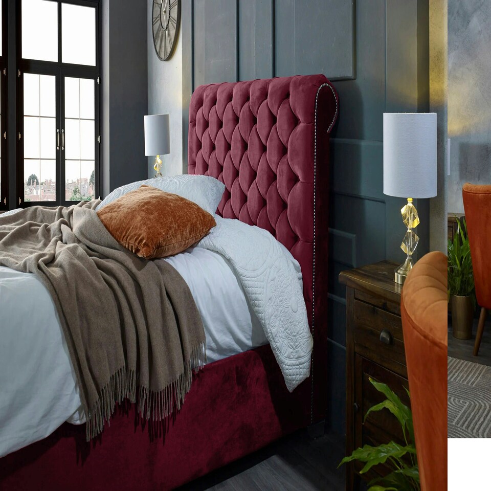 image 1 of Veneta Plush Maroon Super King Bed Frame - Maroon
