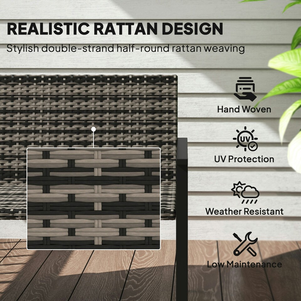 image 1 of Outsunny Rattan Garden Bench Loveseat with Quick-Drying Padding, Mixed Grey Brown | Mixed Brown