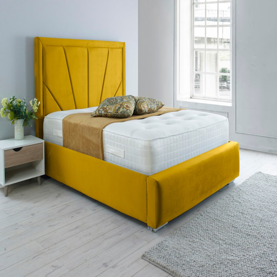 Itala Plush Single Bed Frame - Mustard Gold