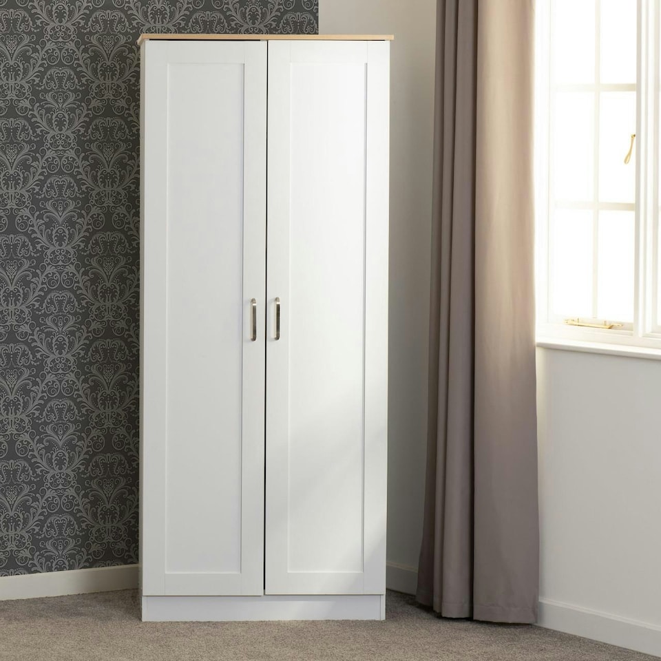 image 1 of Portland 2 Door Wardrobe - L53.5 x W80 x H187.5 cm - White/Oak Effect | White