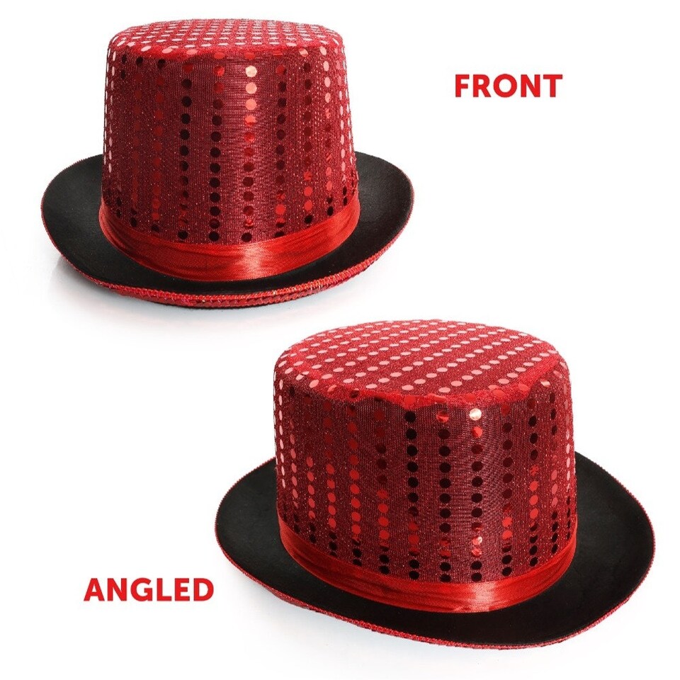image 1 of Pack of 6 Red Sequin Top Hat Red | One Size