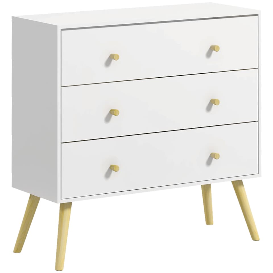 image 1 of HOMCOM Chest of Drawers, 3-Drawer Storage Organiser Unit with Wood Legs for Bedroom, Living Room, White