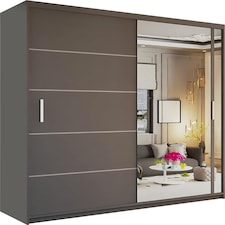 Stylish 150cm Sliding Wardrobe with Full Mirror Door & Lined Panel Design | White, Black, Grey Finish Grey | Grey150cm