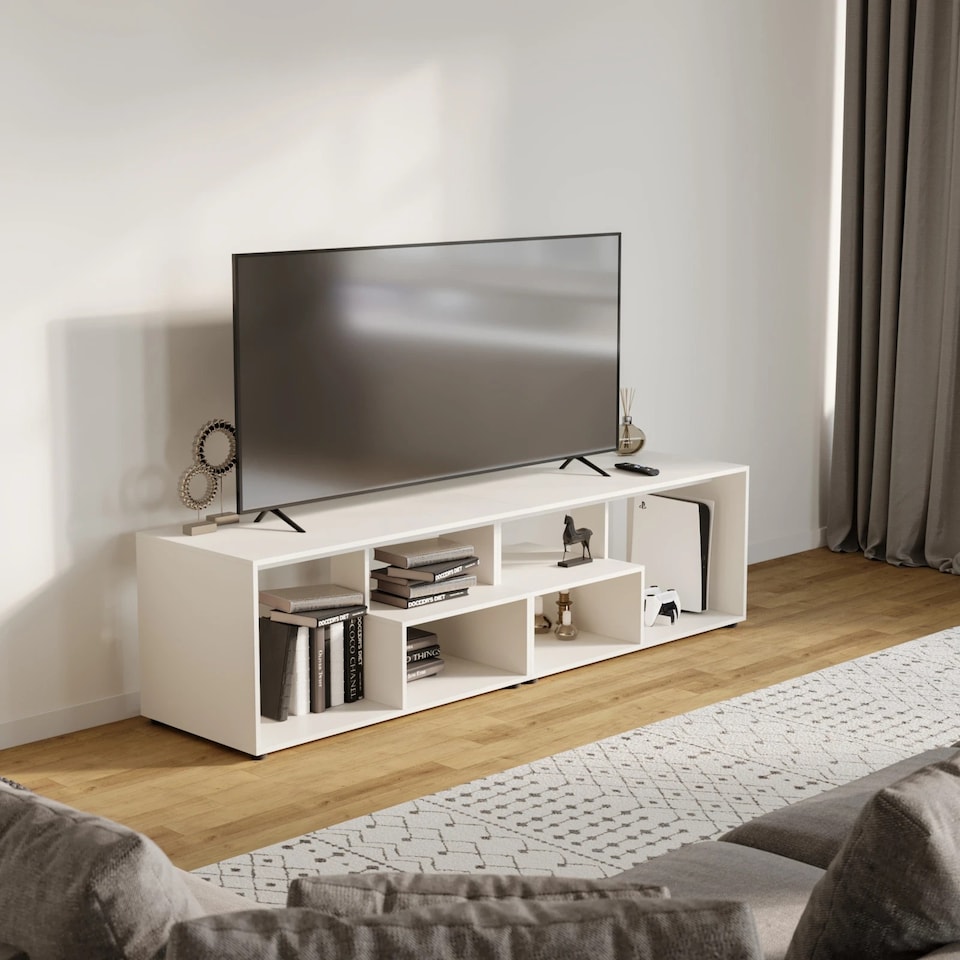 image 1 of Shelby Abstract Large Double Coffee Table With Storage Shelves TV Stand 160cm | Multi | White