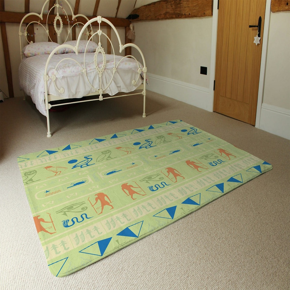 image 1 of Hieroglyphic egyptian language symbols (Rug) Green | XL: 160x230cm