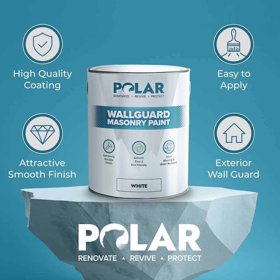 image 1 of Polar Wallguard Masonry Paint Waterproof Protection Exterior Matt | White | White | 5 litre