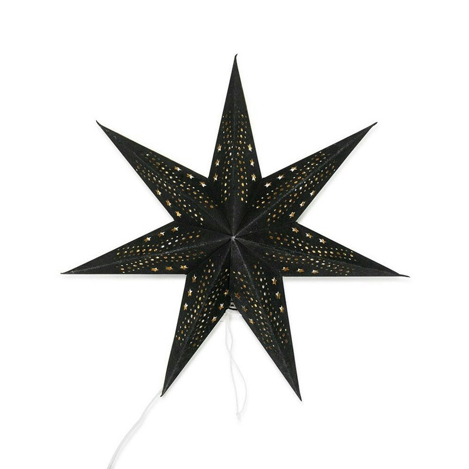 image 1 of ValueLights Plug In Set of 3 Christmas 60cm / 45cm Xmas Black Velvet Paper Stars with LED Bulbs