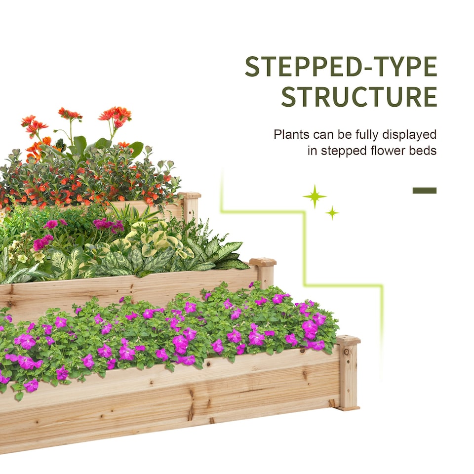 image 1 of Outsunny Wooden Raised Bed 3-Tier Planter Kit Elevated Plant Box 124x124x56cm