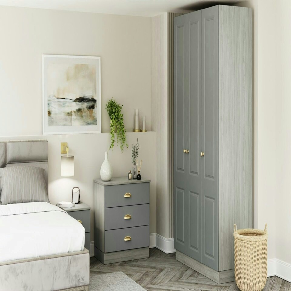 image 1 of Classic Square Panel Sage Green Single Wardrobe with Shelves Green