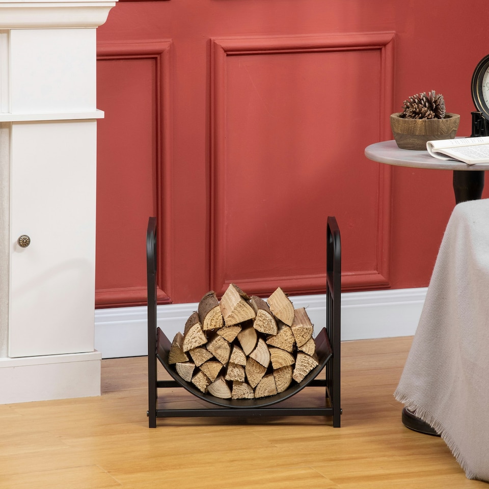 image 1 of Outsunny Firewood Log Rack Fireplace Log Holder w/ Handles Outdoor Indoor Black