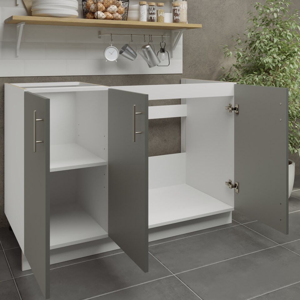image 1 of JD Greta Adjustable Legs Kitchen Sink Unit 1200mm Cabinet With Doors - Grey Matt