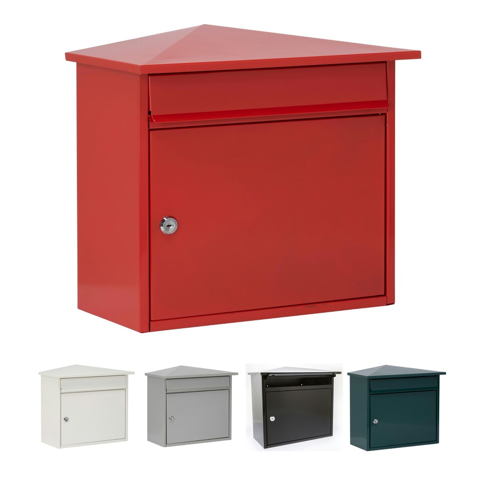 image 1 of Burg-Wachter Mersey Large Wall Mounted Galvanised Steel Post Box - 36x35x20cm Red