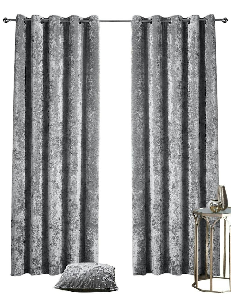 image 1 of Crushed Velvet Fully Lined Eyelet Curtains - Silver - 168x137cm