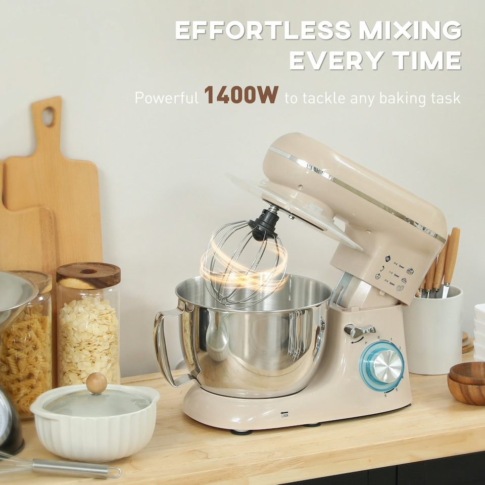 image 1 of HOMCOM Electric Stand Mixer, 4.5L Food Mixer with Dough Hook, Whisk, Beige