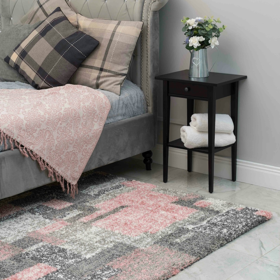image 1 of KUKOON Blush Pink Patchwork Mottled Shaggy Area Rug 200cm x 290cm