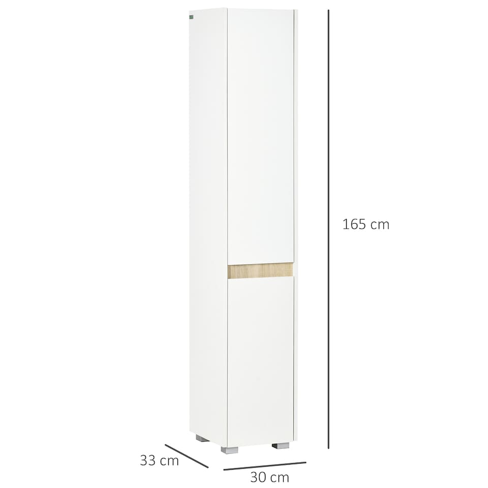image 1 of kleankin Tall Bathroom Cabinet with Adjustable Shelves, 5-Tier Modern Freestanding Tallboy with Storage Cabinets, White