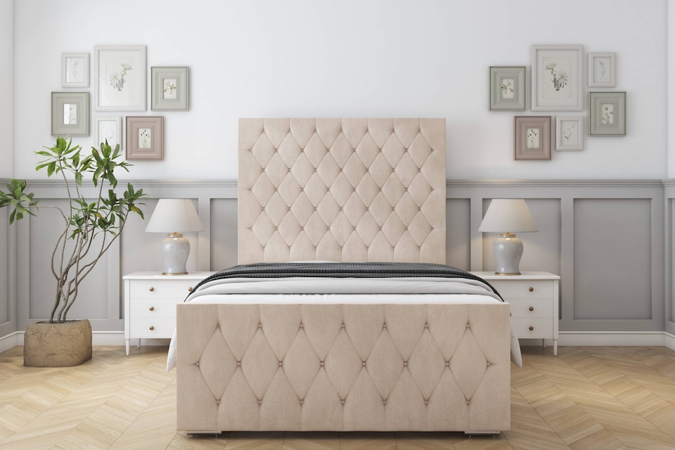 image 1 of Sloomy Watson Sand Naples Bed Frame With Mattress With 50" Upholstered Headboard 6' Super King
