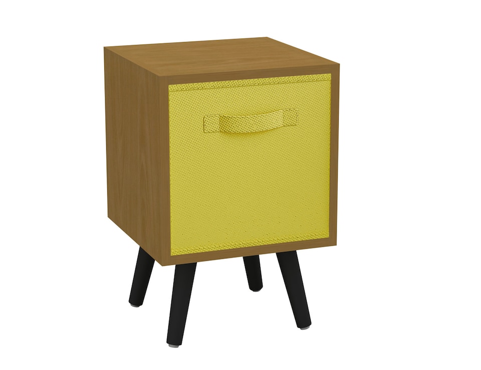image 1 of Beech 1-Drawer Cube Shelving Unit with Scandinavian Legs | Yellow | Yellow & Black | 1