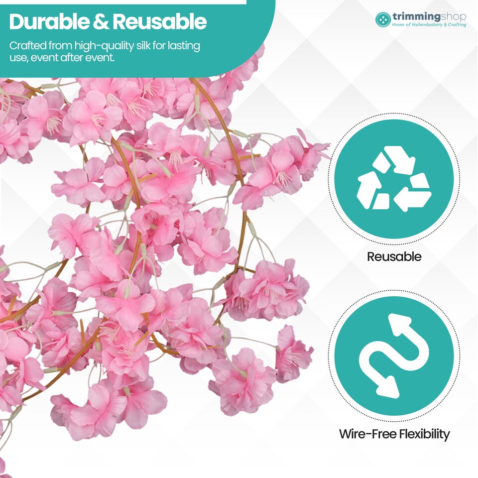 image 1 of 180cm Cherry Blossom Flower Garland, 144 Blooms with No Wire Hanging Flowers