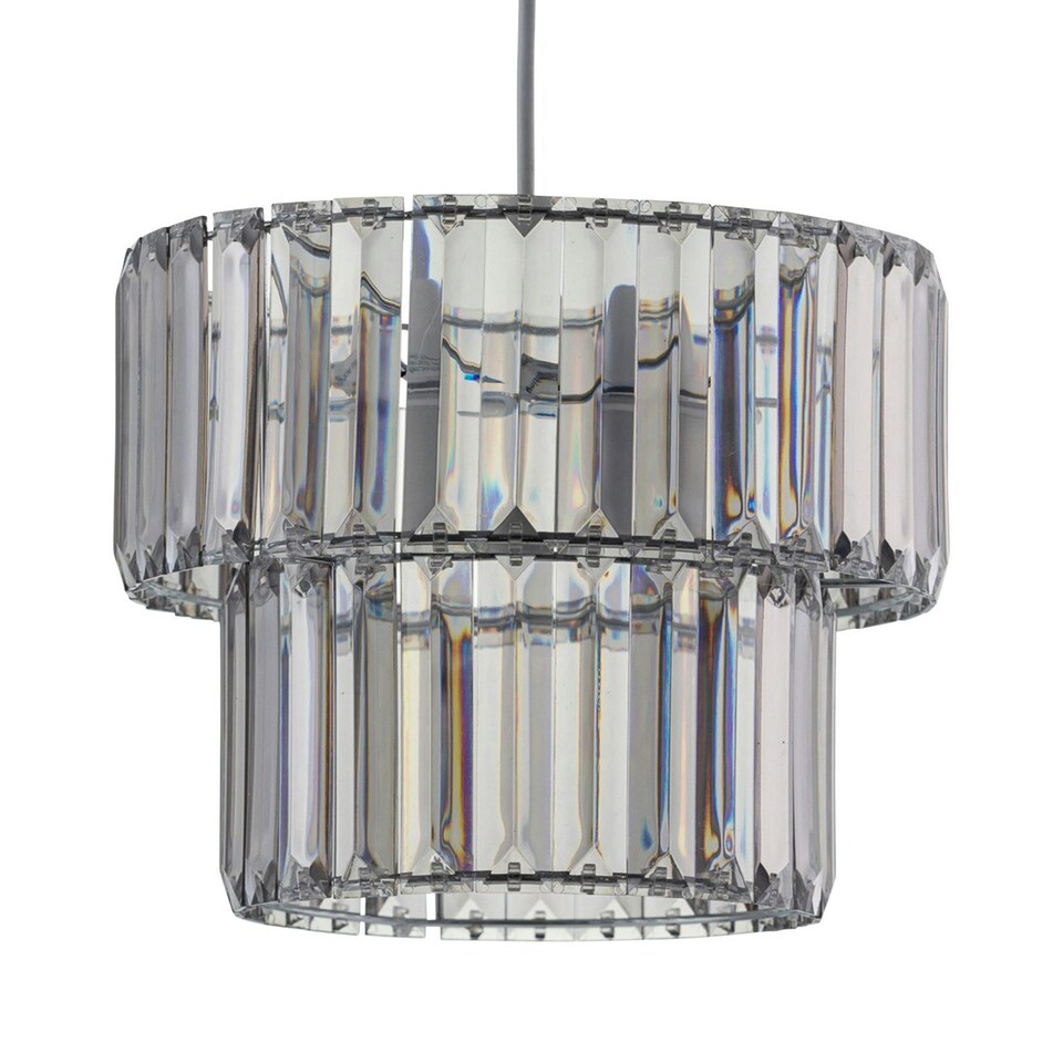 image 1 of First Choice Lighting Set of 2 Clint Smoked Acrylic Crystal Two Tier Easy Fit Pendant Shades Clear | Chrome