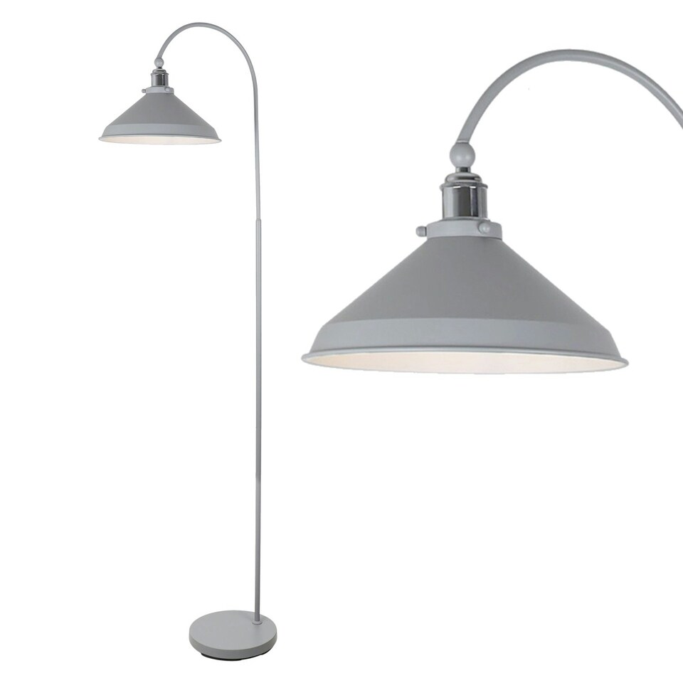 image 1 of First Choice Lighting Maxwell Flint Grey Chrome Floor Reading Lamp Grey | Chrome