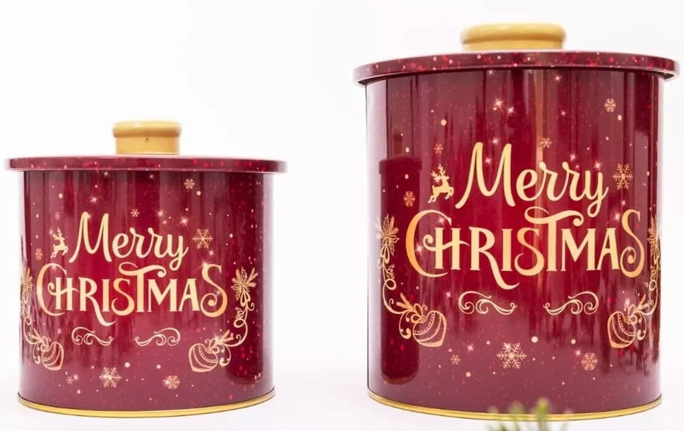 image 1 of 2 Set Red Merry Christmas Tins