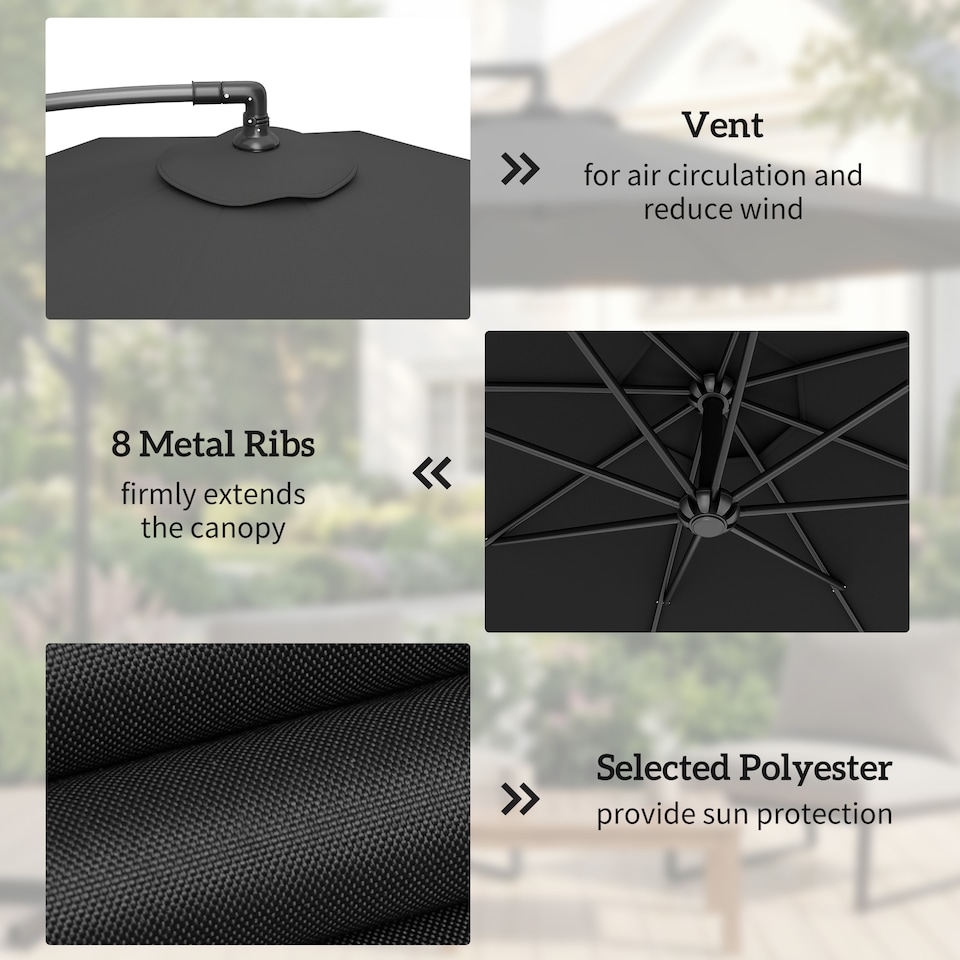 image 1 of Outsunny 3(m) Banana Parasol Cantilever Umbrella Garden | Black | Black | 3 m diameter