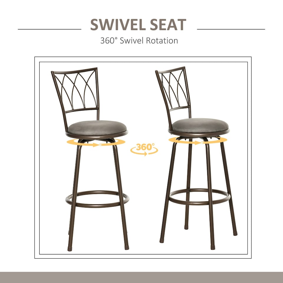 image 1 of HOMCOM Set of 2 Bar Chairs Swivel Armless Upholstered Metal Frame Barstools