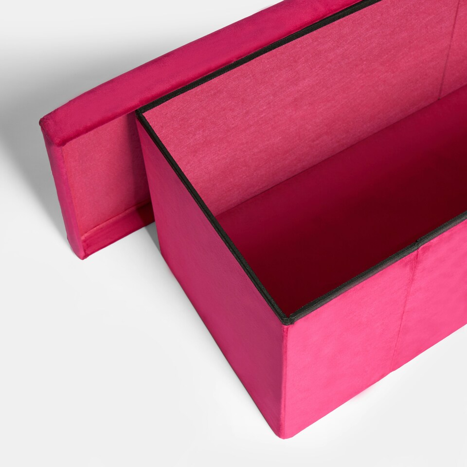image 1 of OHS Matte Velvet Soft Long Rectangle Foldable Footstool Seat Storage Organiser Ottoman Pink | Bright Pink