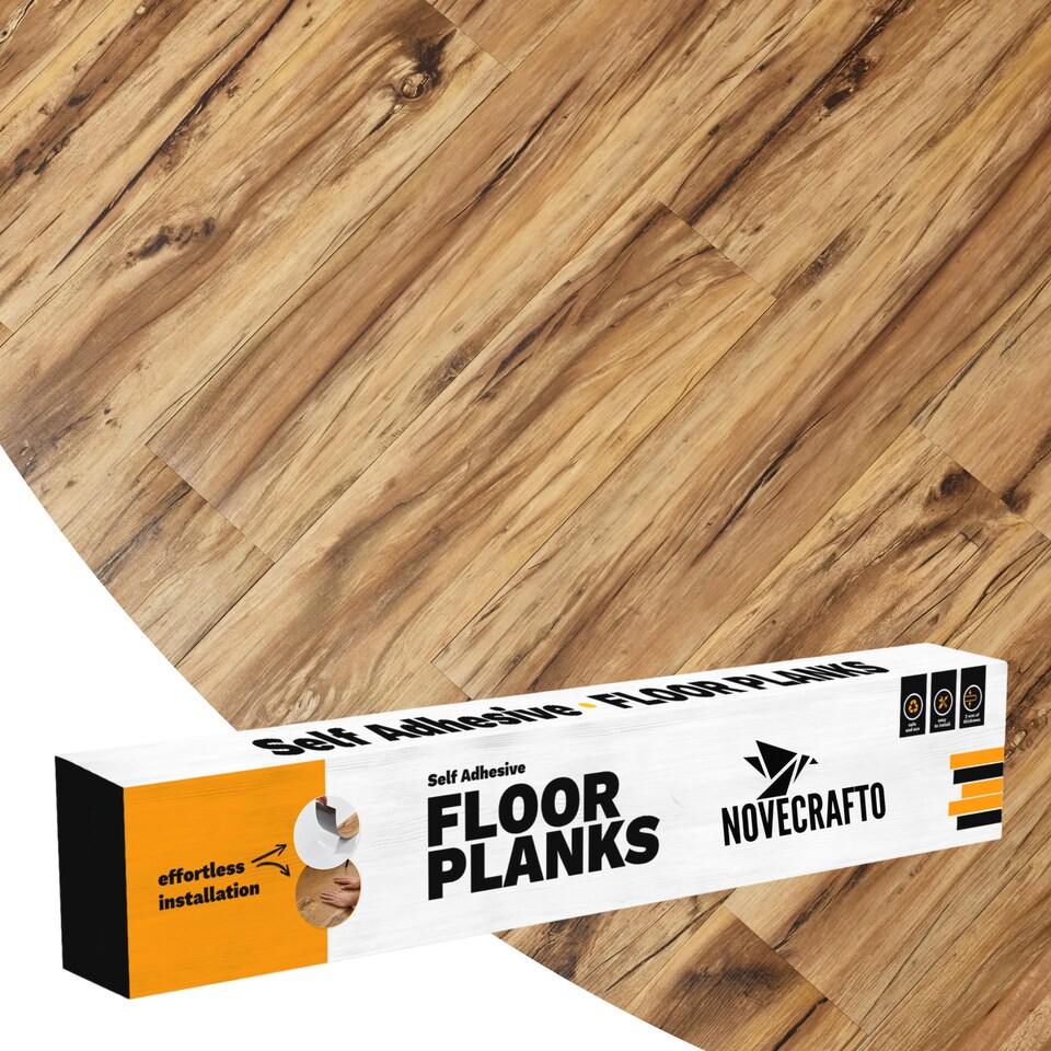 image 1 of NOVECRAFTO Self Adhesive Vinyl Floor Planks – 36x5.98 in (91.4x15.2cm) – Peel & Stick Flooring Tiles – Sandalwood Glow Wood Effect – Pack of Vinyl Tiles | Brown | 5 sqm