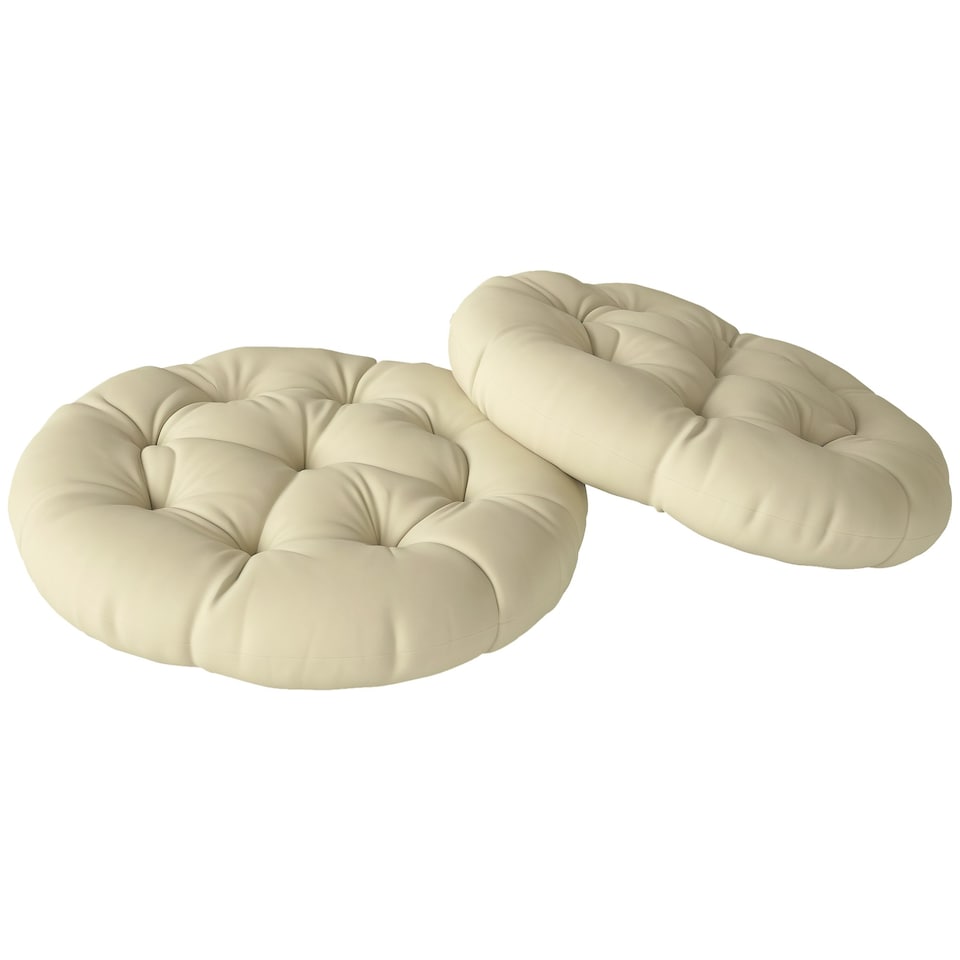 image 1 of Outsunny Outdoor Seat Cushions Set of 2, Tufted Round Chair Pads | White | Beige | 1
