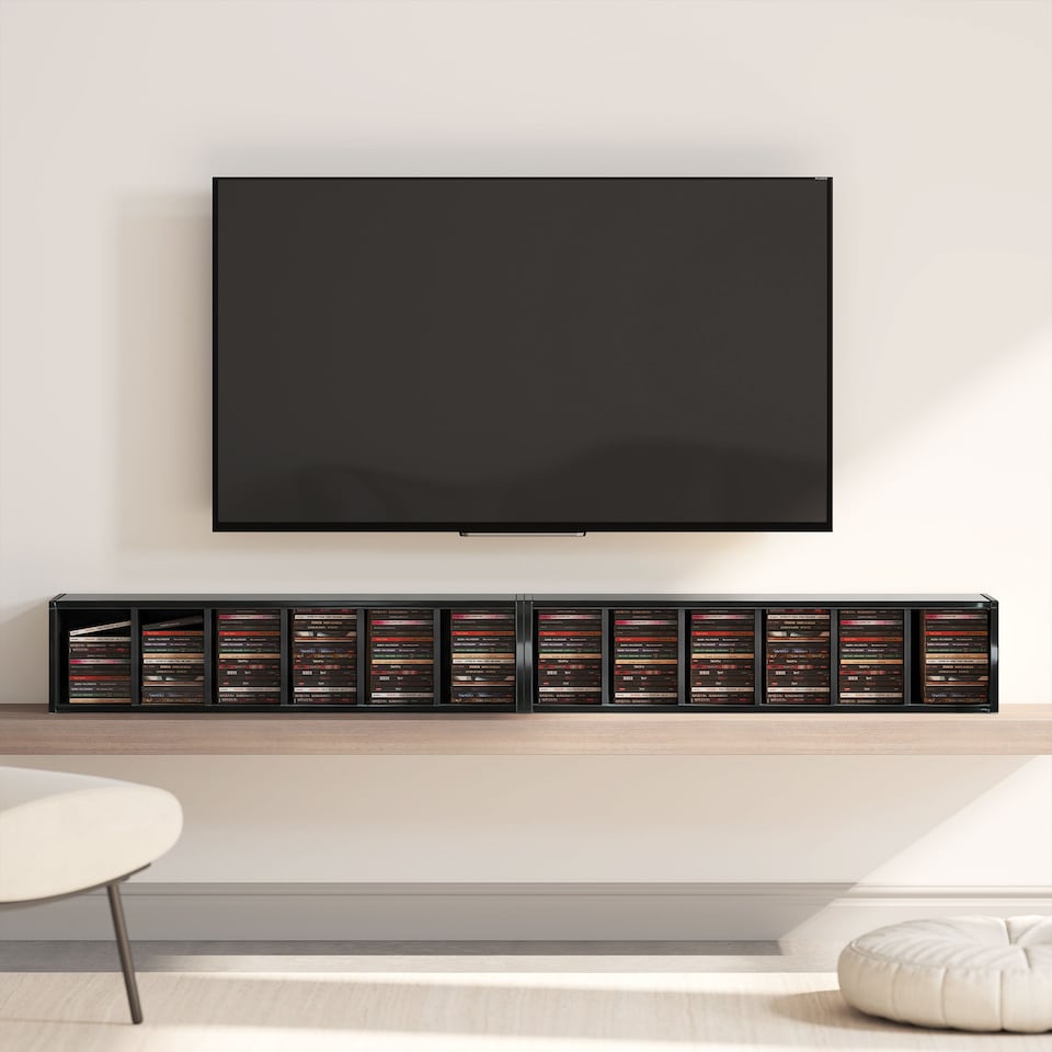 image 1 of HOMCOM Set of 2 CD Storage Units DVD Shelf with Adjustable Shelves | Black | High Gloss Black | 21W x 22.5D x 88.5H cm