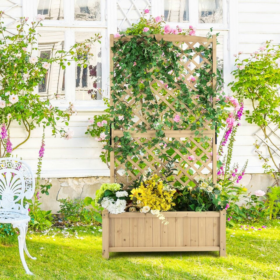 image 1 of COSTWAY Raised Garden Bed Outdoor Plant Container Natural N/A