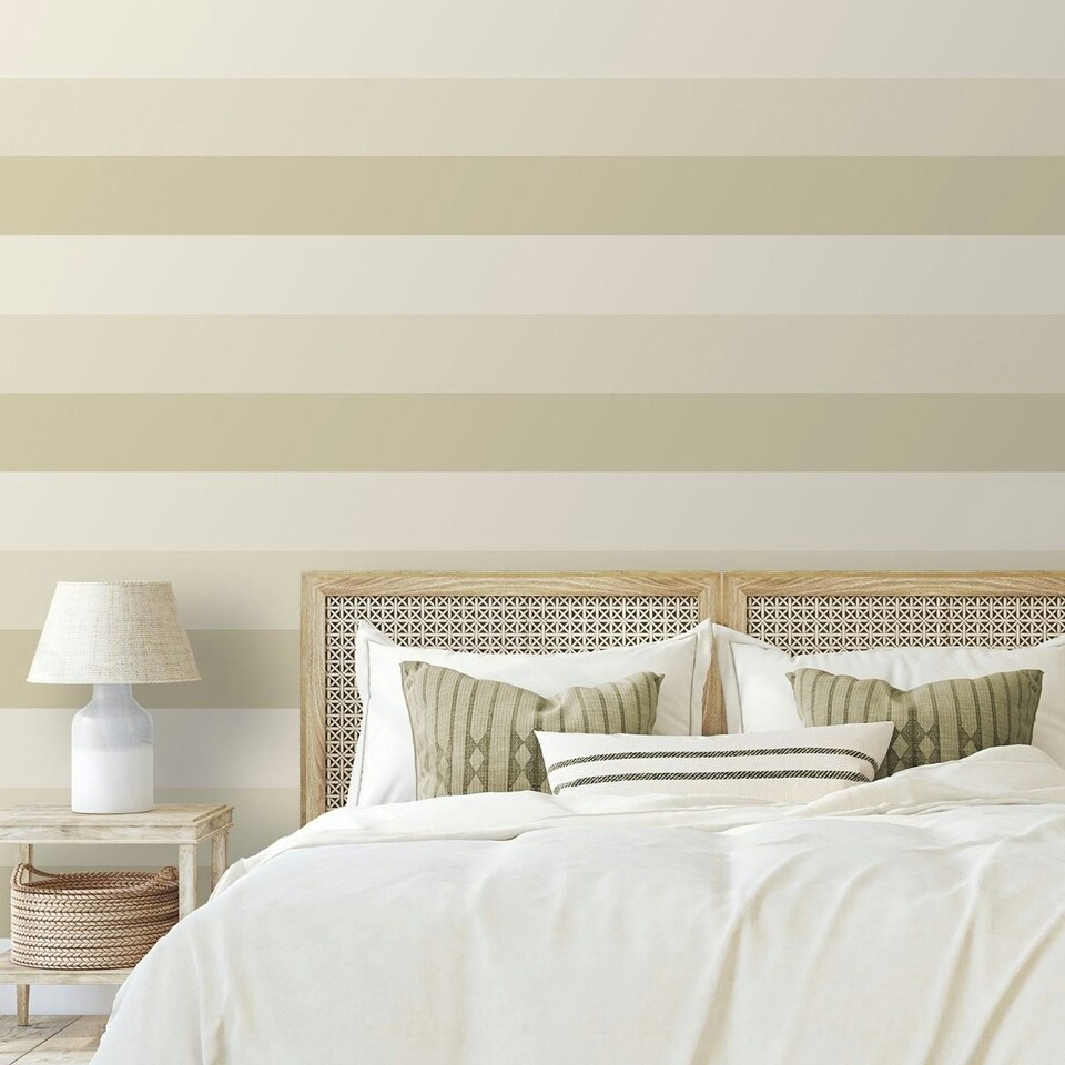 image 1 of World of Wallpaper Stripe Textured Wallpaper - Beige/Cream/Natural - 10m x 53cm Cream