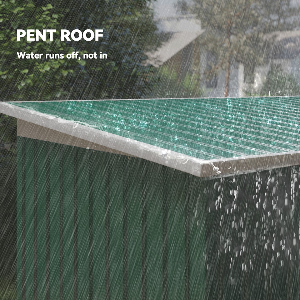 image 1 of Outsunny 9ft x 4ft Metal Garden Shed, Outdoor Tool House with Foundation Kit, Ventilations and Double Doors, Deep Green