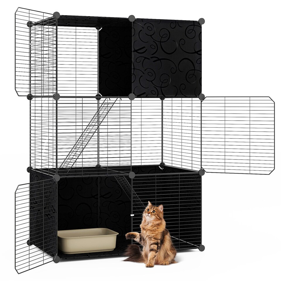 image 1 of COSTWAY Large Cat Cage 3-Tier Indoor Metal Wire Kitten Enclosure-Black