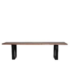 Solid Mango Wooden Live Edge Dining Hall Shoe Bench Dark Oak Finish Metal 45cm High x 155cm Wide x 40cm Deep