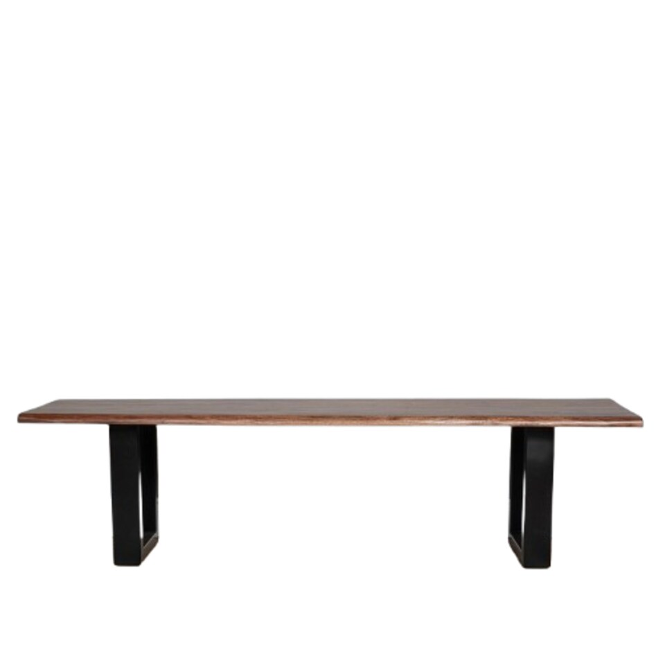image 1 of Solid Mango Wooden Live Edge Dining Hall Shoe Bench Dark Oak Finish Metal 45cm High x 155cm Wide x 40cm Deep