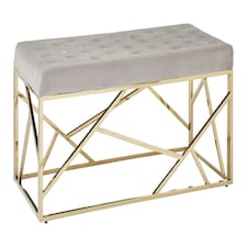 Interiors by Premier Mink Velvet Gold Bench, Tufted Velvet Upholstered Bench With Gold Finish Frame, Geometric Bedroom Bench Brown