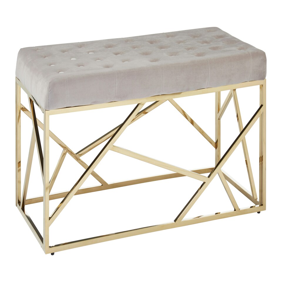 image 1 of Interiors by Premier Mink Velvet Gold Bench, Tufted Velvet Upholstered Bench With Gold Finish Frame, Geometric Bedroom Bench Brown