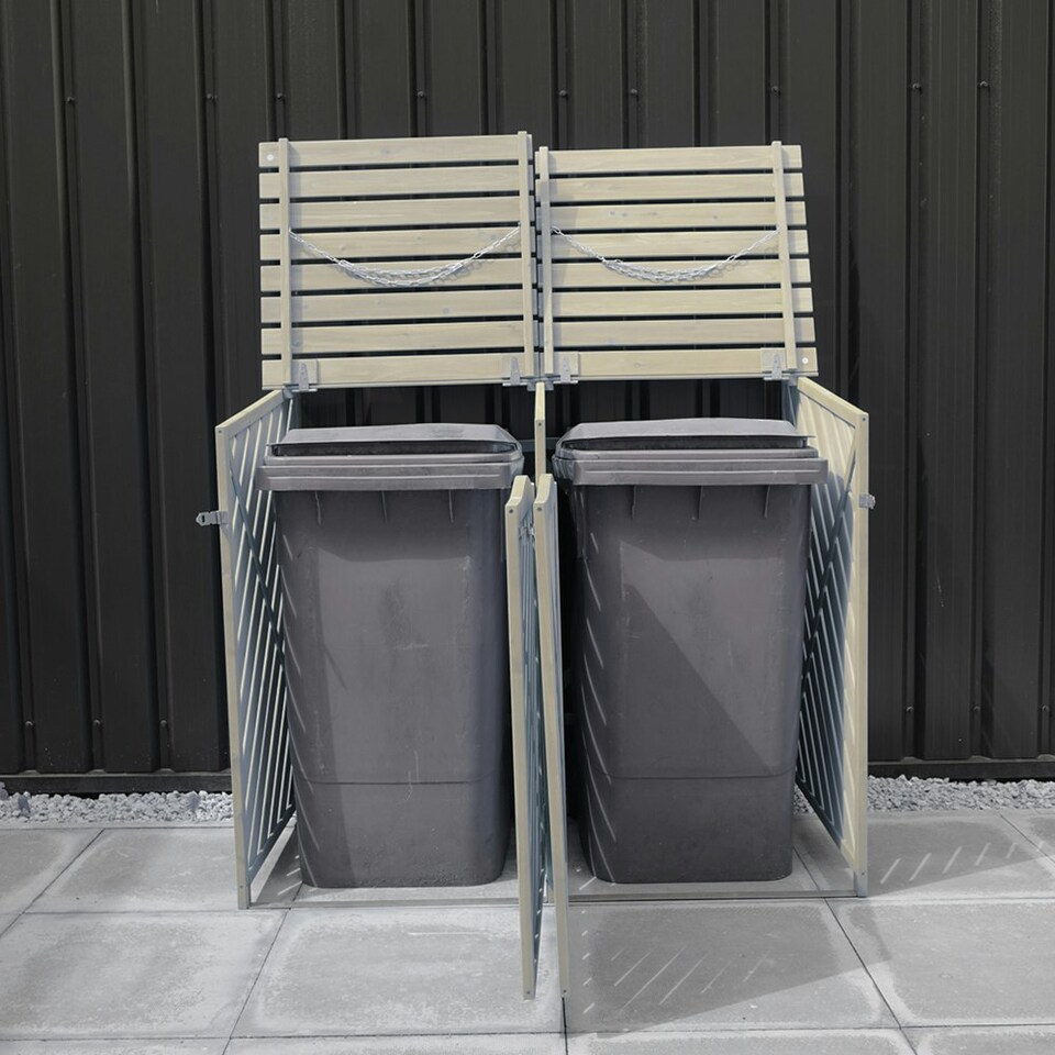 image 1 of Wooden Double Wheelie Bin Storage - Grey