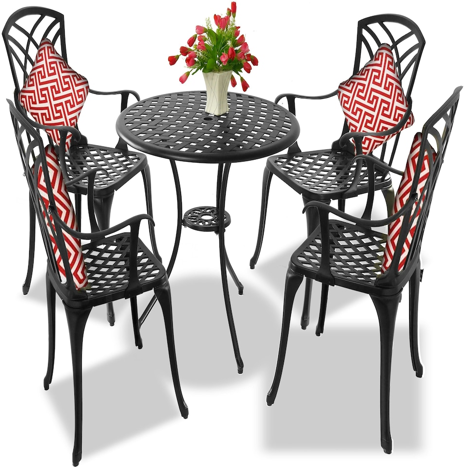 image 1 of Centurion Supports OSHOWA Garden and Patio Table and 4 Large Chairs with Armrests Cast Aluminium Bistro Set - Black