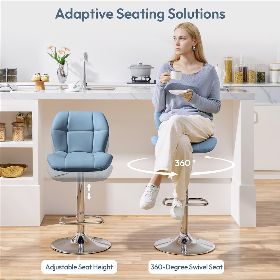 image 1 of Yaheetech Set of 2 Modern Faux Leather Swivel Bar Chair-Blue