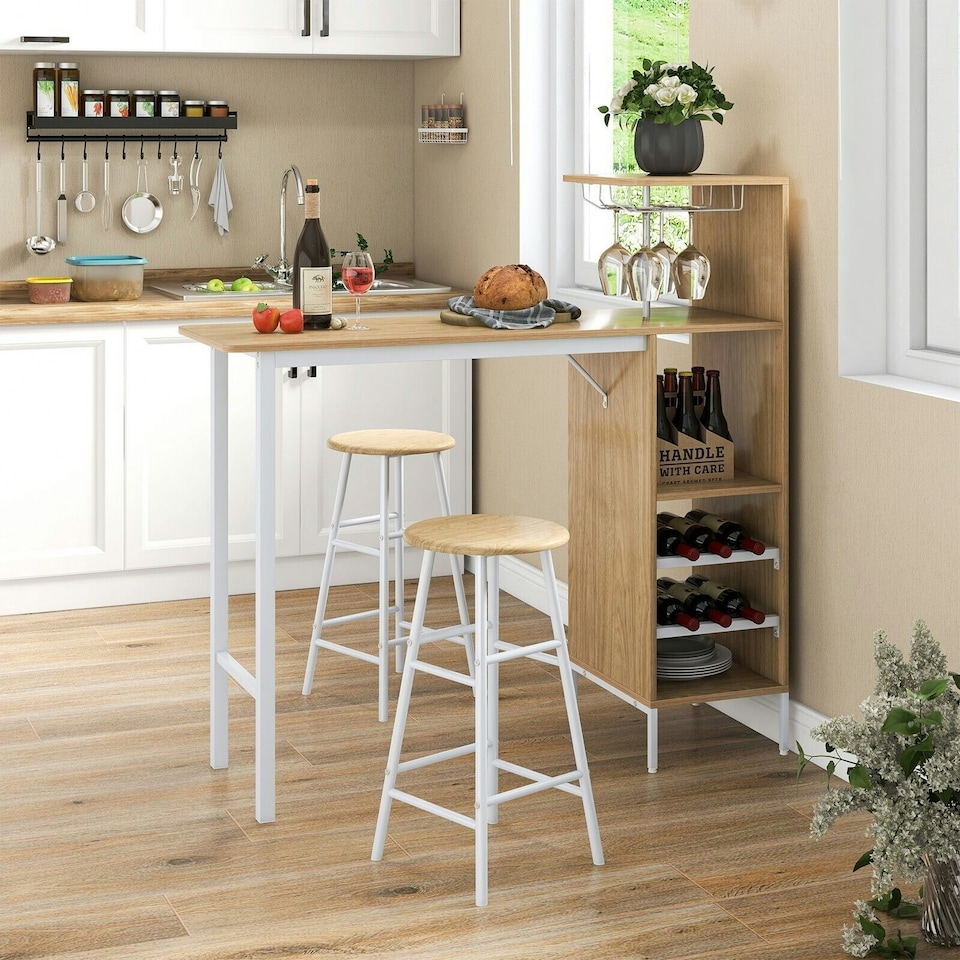 image 1 of COSTWAY 3PCS Bar Table & 2 Stool Dining Set Natural N/A