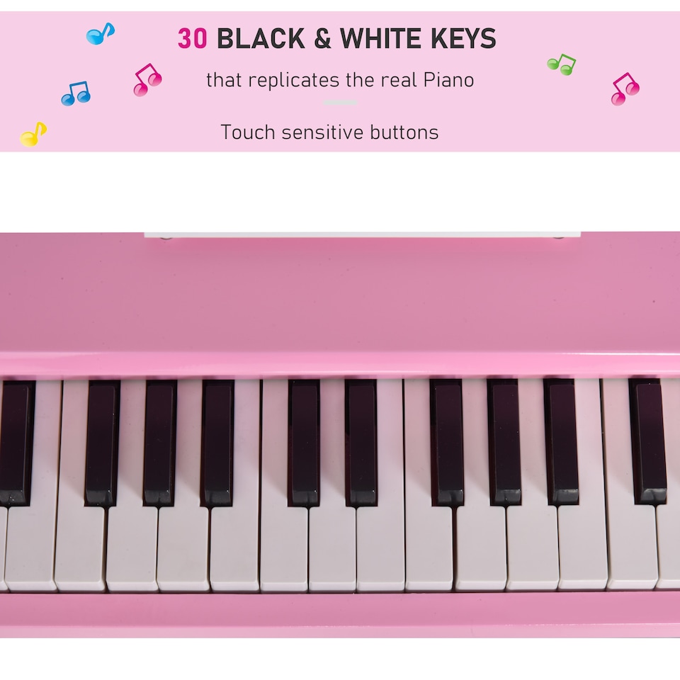 image 1 of HOMCOM 30 Keys Mini Kids Piano with Music Stand and Bench Best Gifts Toy