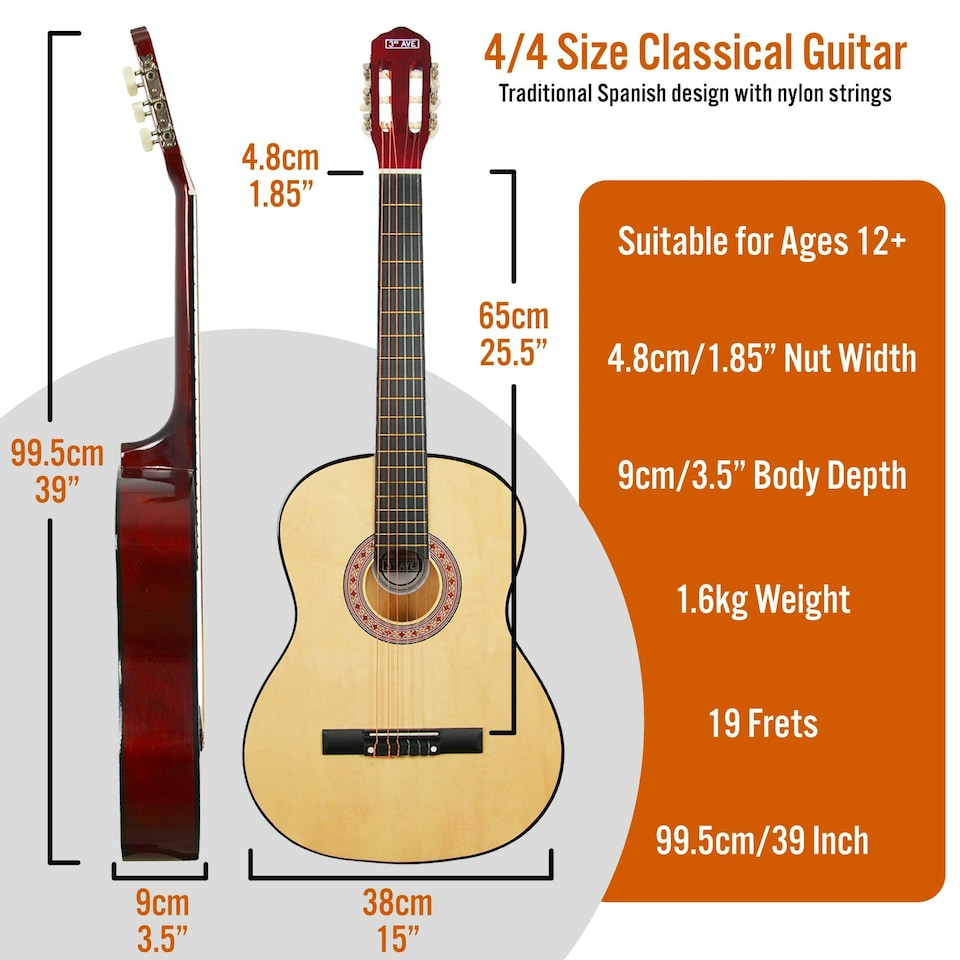 image 1 of 3rd Avenue Full Size Classical Guitar Pack | Orange
