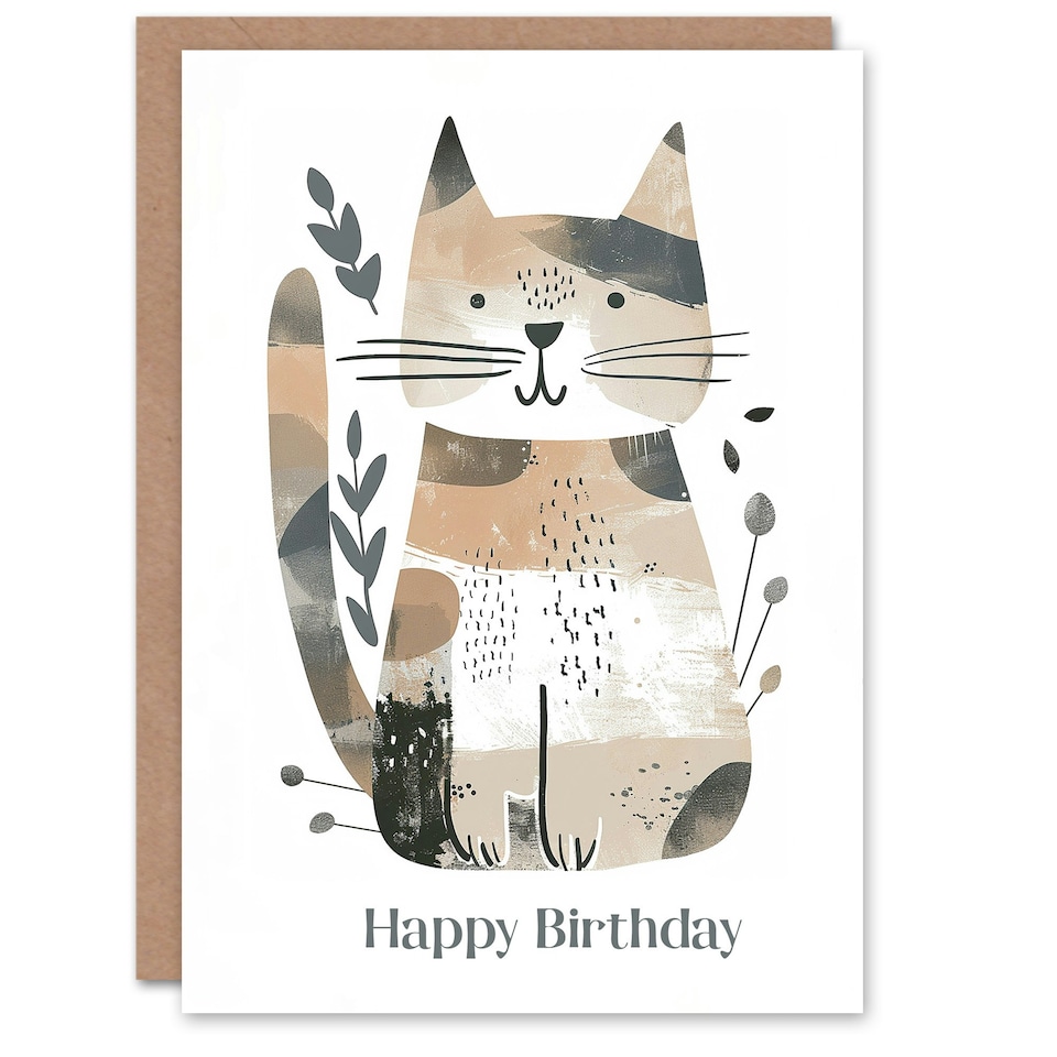 image 1 of Cat Lover Modern Boho Cute Kitty Drawing Kids Child Kids Birthday Card