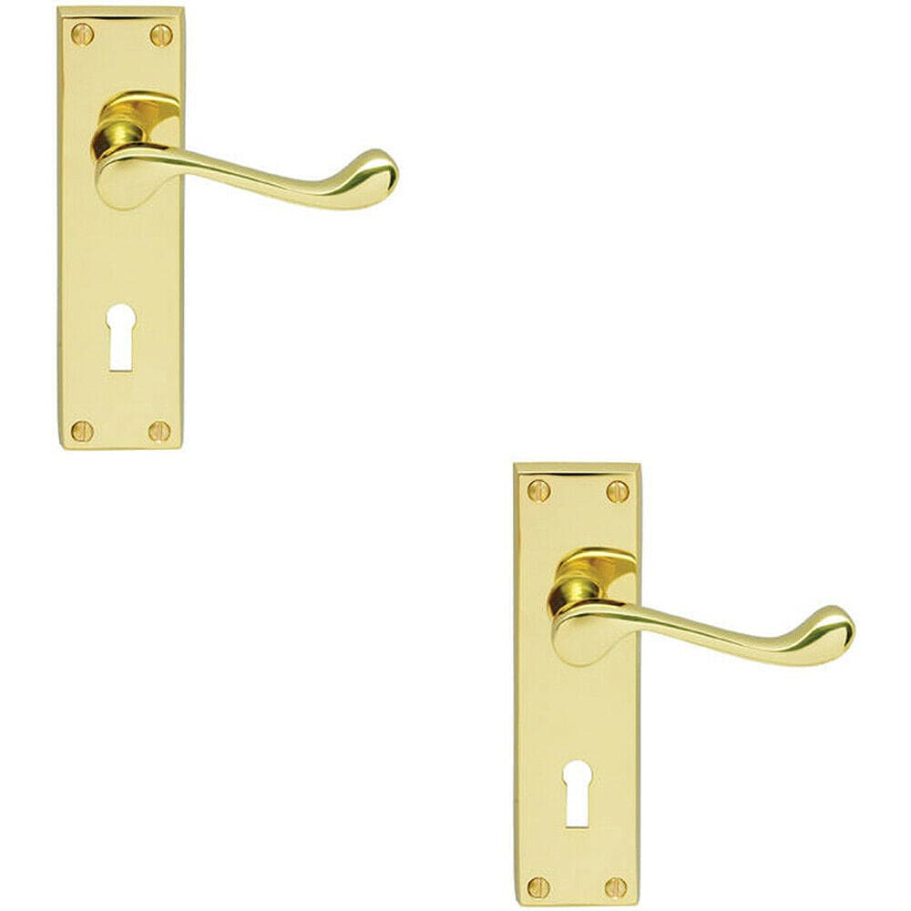 Loops 2x Victorian Scroll Lever on Rectangular Lock Backplate 155 x 41mm Brass in Metallics