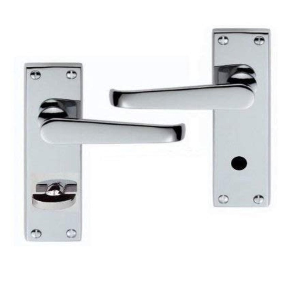 image 1 of Golden Grace Victorian Straight Bathroom Door Handles in Polished Chrome Finish with 64mm Lock & 1 Pair of 3" Butt Hinges Chrome